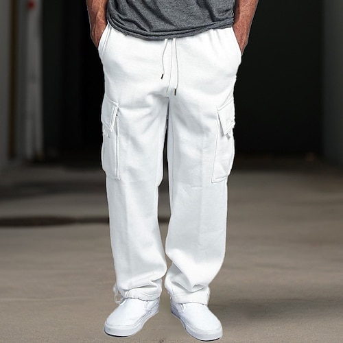 Herren Fleecehosen Jogginghose Trainingshose Jogginghose Jogger Hose Hosen Cargo-Jogginghose Kordelzug Elastische Taille Multi Pocket Glatt Komfort Atmungsaktiv Casual Täglich Festtage Sport Modisch Image