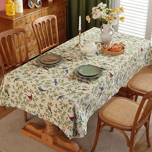 Rechteckige Tischdecke, Vintage-Blumen-Jacquard-Tischdecken mit Quasten, Baumwoll-Leinen-Tischdecken für Dinnerpartys, Dekoration im Freien Image