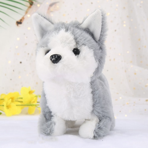 Interaktives Plüschhunde-Spielzeug – Elektronisches Simulationshaustier Plüschhund kleiner weißer Hase der hüpft und Geräusche macht süßer Haustier-Teddy-Hund Husky der mit dem Schwanz wedelt