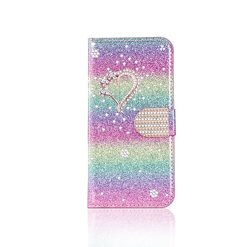 Handy Hülle Handyhüllen Für Samsung Galaxy S26 Ultra Plus S25 S24 S23 S22 S21 FE S21 Ultra Plus S20 A55 5G A35 5G Brieftaschenhülle Mit Ständer Bling Strass Herz Glitzernd Blume PU-Leder Image