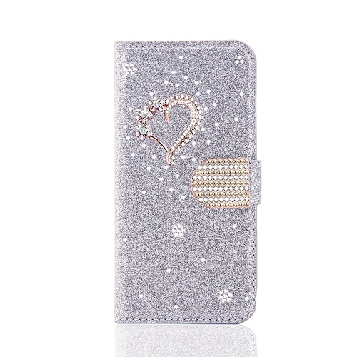 Handy Hülle Handyhüllen Für Samsung Galaxy S26 Ultra Plus S25 S24 S23 S22 S21 FE S21 Ultra Plus S20 A55 5G A35 5G Brieftaschenhülle Mit Ständer Bling Strass Herz Glitzernd Blume PU-Leder Image