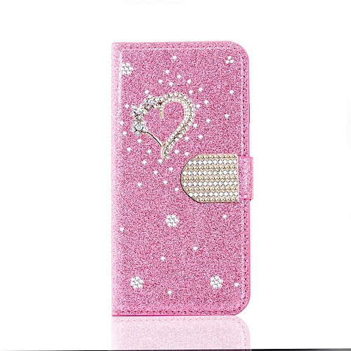 Handy Hülle Handyhüllen Für Samsung Galaxy S25 S24 S23 S22 S21 FE S21 Ultra Plus A55 5G A35 5G A25 A15 Brieftaschenhülle Mit Ständer Bling Strass Herz Glitzernd Blume PU-Leder Image