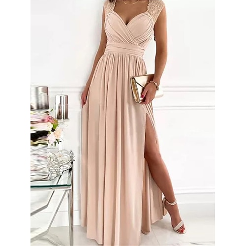 Schwarzes Damenkleid Ballkleid Partykleid Spitze gerüscht V-Ausschnitt ärmellos Hochzeitsgast schwarz rosa Frühling Herbst Image