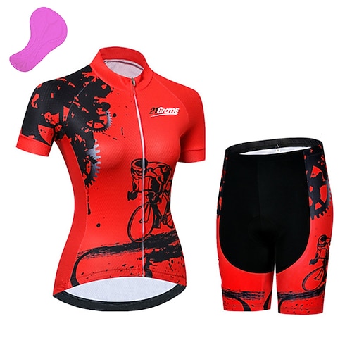 Damen Radtrikot mit Radhose fahrradbekleidung set Kurzarm MTB Mountain Rennrad Grün Gelb Rosa Ausrüstung Fahhrad Sportkleidung 3D-Pad Atmungsaktiv UV-resistant Rasche Trocknung Tasche auf der Image