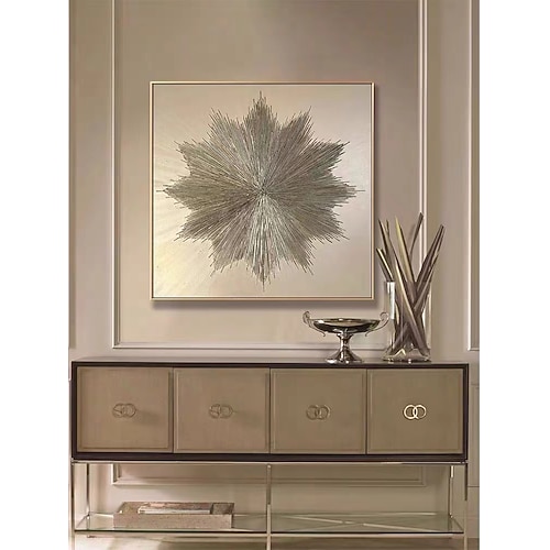 Goldblatt-Leinwandkunst, handgemalt, abstrakt, original, modern, Silberfolie, strukturiertes Acrylgemälde für Wohnzimmer, Wandkunst, Heimdekoration, gespannter Rahmen, fertig zum Aufhängen Image