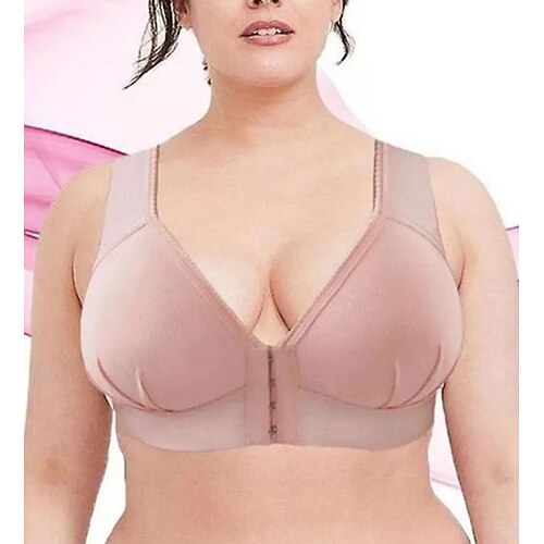 Push-Up-BHs für Damen, vollständige Abdeckung, Spitze, reine Farbe, Frontverschluss, Nylon, sexy, 1 Stück, schwarz, rosa, Heim-Outfits Image