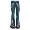 Damen Jeans Denim Blumen Dunkelblau Hellblau Modisch Mittlere Taillenlinie In voller Länge Strasse Täglich Herbst Winter