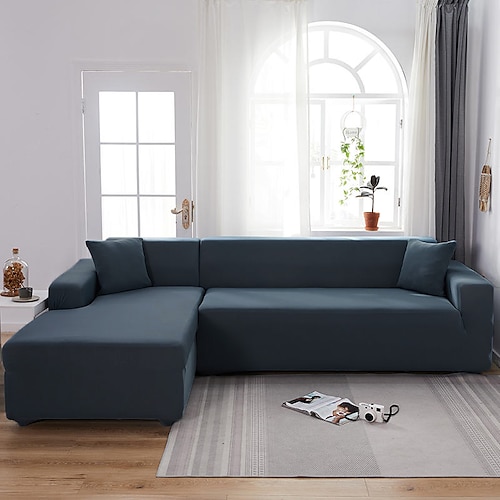 Stretch-Sofabezug, Schonbezug, weinrot, elastisch, Sofagarnitur, Sessel, Loveseat, 4- oder 4- oder 3-Sitzer, L-Form, graublau, einfarbig, weich, strapazierfähig, waschbar Image