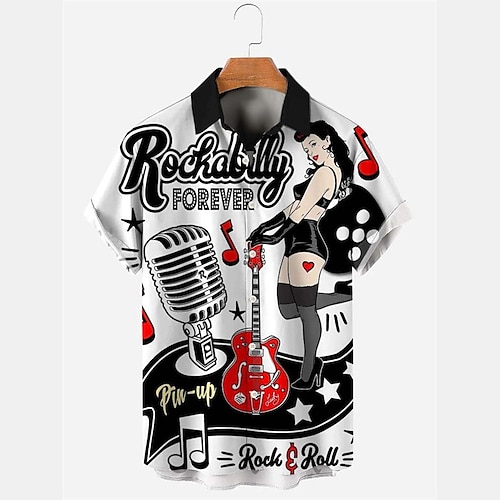 Herren Buchstabe Hula-Mädchen Hemd Sommer Hawaiihemd Alohahemd Kurze Ärmel Hemd Umlegekragen Vintage Mode Streetwear Outdoor Straße Lässig Schwarz Gelb Schwarz / Rot S M L Image