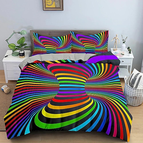 3D-Bettwäsche-Vortex-Druck-Druck-Bettbezug, Bettwäsche-Sets, Bettdeckenbezug mit 1 Druck-Druck-Bettbezug oder Bettdecke, 2 Kissenbezüge für Doppelbett/Queen/King Image
