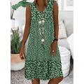Damen Minikleid A-Linie Kleid Lässiges Kleid Petite Kleid Shift-Kleid Mode Basic Klassisch Outdoor Urlaub Party Reguläre Passform Floral Ditsy Floral Ärmellos V-Ausschnitt Blau Braun Grün Sommer