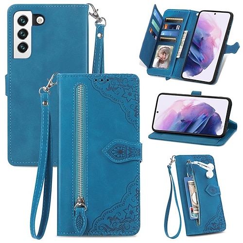 Handy Hülle Handyhüllen Für Samsung Galaxy S26 Ultra Plus S25 S23 S22 S21 FE S21 Ultra Plus S20 A34 A54 A33 Brieftaschenhülle Flip Reisverschluss Mit Handgelenkschlaufe Einfarbig PU-Leder Image