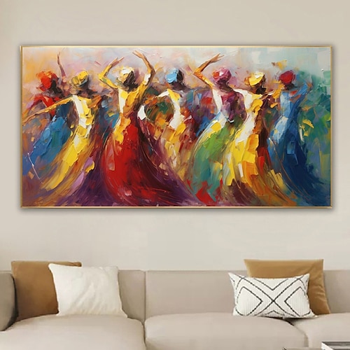 Großes Gemälde eines tanzenden Mädchens auf Leinwand, handgemaltes Wanddekor, bunte Frauen-Wandkunst, extra große Leinwand, moderne Heimdekoration, Tänzerin, Leinwandkunst, Heim- und Raumdekoration, Image