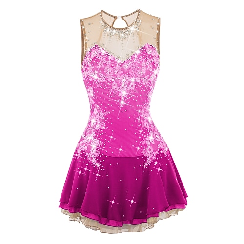 Eiskunstlaufkleid Damen Mädchen Eislaufen Kleider Dunkelrot Weiß Rosa Blume Rückenfrei Gitter Spandex Praxis Wettbewerb Eiskunstlaufkleidung Mit Steinen verziert Strass Ärmellos Eislaufen Image