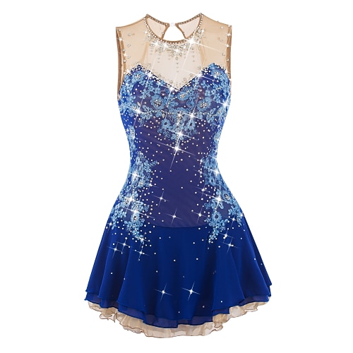 Eiskunstlaufkleid Damen Mädchen Eislaufen Kleider Dunkelrot Weiß Rosa Blume Rückenfrei Gitter Spandex Praxis Wettbewerb Eiskunstlaufkleidung Mit Steinen verziert Strass Ärmellos Eislaufen Image