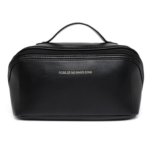 Damen Handtasche Makeup Tasche Kosmetik Tasche PU-Leder Reise Hohe Kapazität Langlebig Feste Farbe Schwarz Weiß Rosa