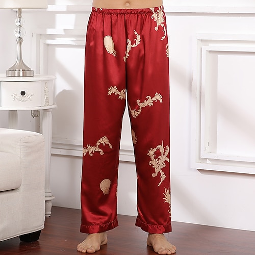 Herren Pyjamahose Schlafanzüge Lounge Hose Seidenhose Grafik-Drucke Stilvoll Brautkleider schlicht Komfort Heim Täglich Bett Kunstseide Komfort Sommer Frühling Schwarz Rote Image