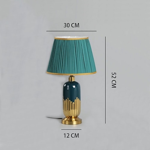 Nachttischlampe, Keramik-Nachttischlampen mit Stoffschirm und Metallsockel, schlichte Tischlampe für Home-Office-Café-Restaurant, grüne Tischlampe, 22,8 hohe Tischlampen 85-265 V Image