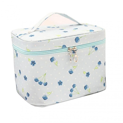 Herren-Damen-Handtasche, Make-up-Tasche, Kosmetiktasche, Kulturbeutel, Polyester, Party, Reisen, großes Fassungsvermögen, atmungsaktiv, langlebig, Cartoon-Rosa-Schwarz, rosa Kirsche, blauer Stern