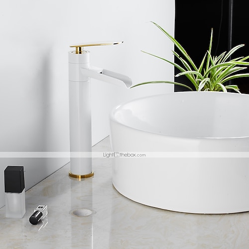 Wasserfall-Waschtischarmatur für Badezimmer, hohe Einhand-Waschtischarmaturen aus antikem Messing mit Kalt- und Warmwasserschlauch Image