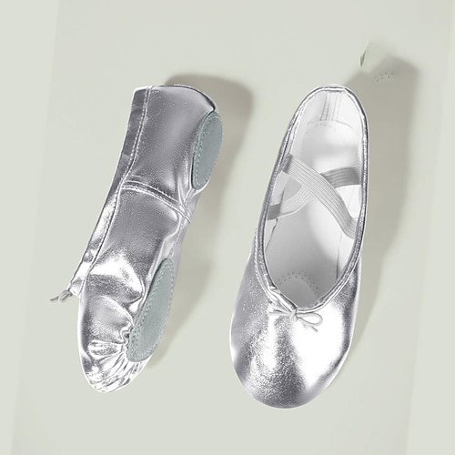 goldene Ballerinas für Mädchen mit elastischen Riemen – weiche Tanzschuhe aus Leder für Ballettunterricht und Auftritte Image