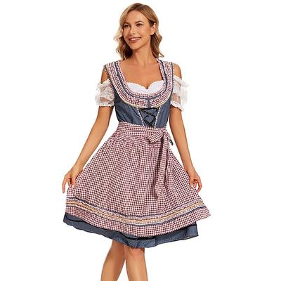 Karneval Oktoberfestbier Kostüm Kleid Schürze Dirndl Oktoberfest / Bier Dienstmädchen Bayerisch Deutsch München Wiesn Damen Stoff im traditionellen Stil Kleid Schürze Image