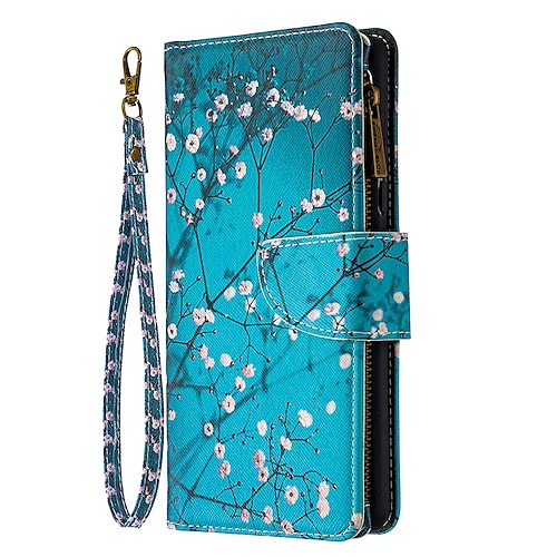 Handy Hülle Handyhüllen Für Samsung Galaxy S24 S23 S22 S21 FE S21 Ultra Plus A54 A73 A53 S20 A32 Brieftaschenhülle Flip Mit Handgelenkschlaufe Ständer Baum Schmetterling Blume / Blumenmuster PU-Leder Image