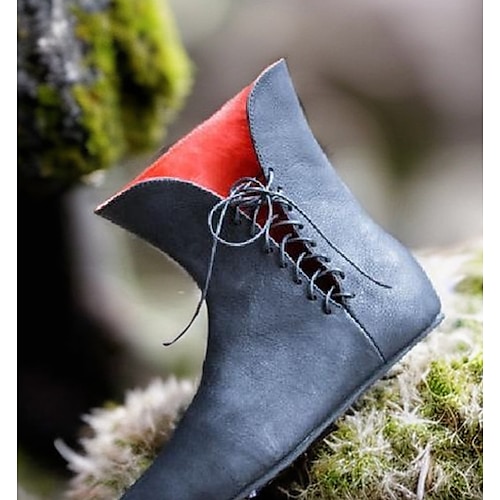 Vintage Mittelalterlich Renaissance Schuhe Flache Jazzstiefel Turnschuhe Pirat Ritter Wikinger Ranger Elfen Bogenschießen Einfarbig Kostüm Herren Unisex Keltisch Seeräuber Fantasie Halloween Karneval Image