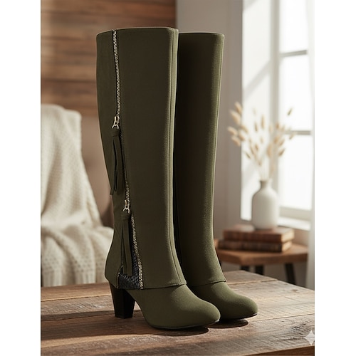 Damen-Westernstiefel im Vintage-Stil mit Spitzendetails und seitlichem Reißverschluss, halbhohe Wildlederstiefel für den lässigen und Country-Stil Image