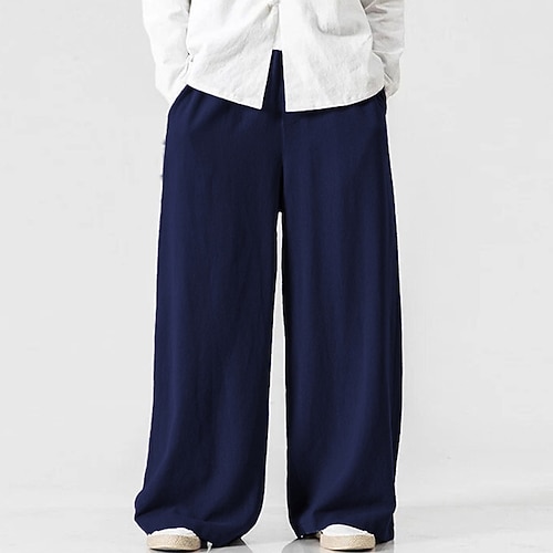 Herren Leinenhose Hose Hosen Sommerhosen Strandhose Elastische Taille Weite Hosen Fließend Glatt Komfort Outdoor Täglich Ausgehen Hip-Hop Yoga Weiß Gelb Image