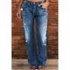 Damen-Mom-Jeans, niedriger Bund, Distressed, gerade, durchgehender Denim, Taschenriss, niedriger Bund, lässig, Lounge, lässig, Alltag, Schwarz, Marineblau, S, M