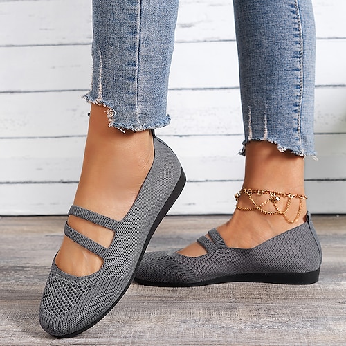 schwarze atmungsaktive Ballerinas aus Strick für Damen – bequeme Schlupfschuhe für die Freizeit und den Beruf Image