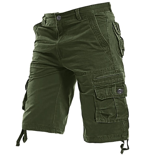 Herren Cargo Shorts Kurze Hosen Shorts Kurze Hosen Kurze Hose für Wanderer Tasche Glatt Komfort Atmungsaktiv Knielänge Arbeit Casual Täglich Modisch Strassenmode Armeegrün Kurkuma Image