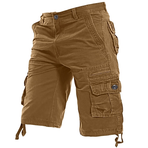 Herren Cargo Shorts Kurze Hosen Shorts Kurze Hosen Kurze Hose für Wanderer Tasche Glatt Komfort Atmungsaktiv Knielänge Arbeit Casual Täglich Modisch Strassenmode Armeegrün Kurkuma Image