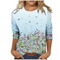 Damen T Shirt Weiß Rote Purpur Blumen Schmetterling Bedruckt Langarm Casual Täglich Basic Vintage Rundhalsausschnitt Standard Blume Abstrakt Farbe S