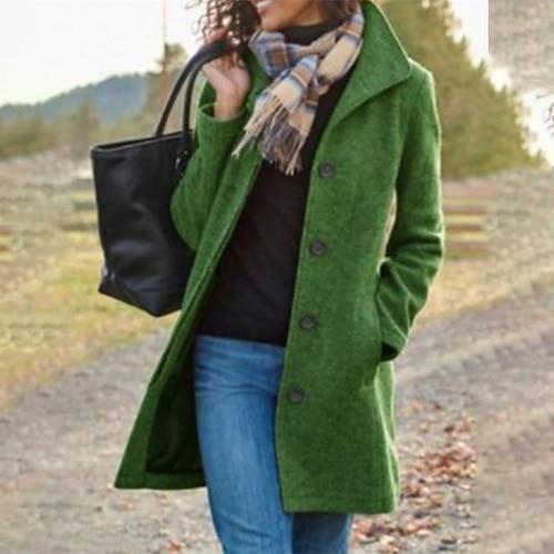 Damen Mantel Casual Streetstyle Gesmoktes Outdoor Strasse Urlaub Ausgehen Polyester Lang Mantel Winter Herbst Grün Hell Gray Einreihiger Verschluss Umlegekragen Regular Fit S M L XL XXL 3XL
