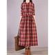 Damen Kariertes Kleid Casual kleid Baumwoll-Leinenkleid Maxidress Leinen Tasche Bedruckt Basic Klassisch Täglich Urlaub Ständer Langarm Herbst Winter Gelb Rote Plaid