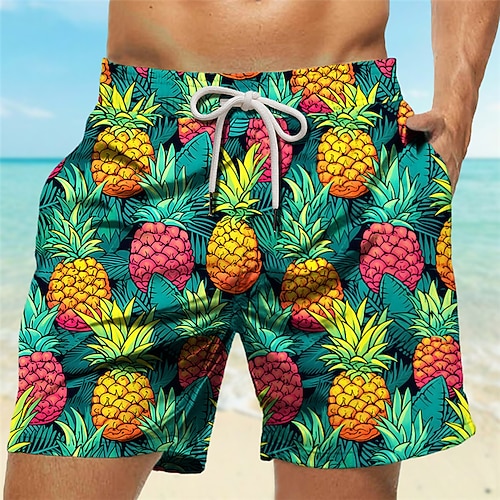 Herren Ananas Badehosen Badeshorts Boardshorts Mittlere Taille Urlaub Hawaiianisch Resort-Stil Urlaub Ferien Strand Kordelzug mit Mesh-Futter Elastischer Bund Designer Bekleidung Image