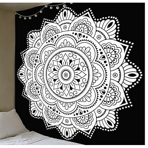 Mandala Bohemian Wandteppich Kunst Dekor Decke Vorhang hängen zu Hause Schlafzimmer Wohnzimmer Wohnheim Dekoration Boho Hippie psychedelische Blumenblume Lotus Indianer Image