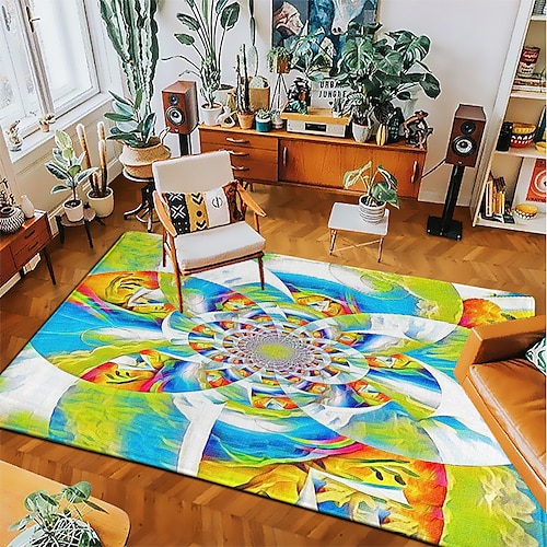 Mandala-Bohemien-Teppich, Wohnzimmerteppich, Küchenmatte, rutschfeste, ölbeständige Bodenmatte, Teppich für drinnen und draußen, Schlafzimmer-Dekoration, Badezimmermatte, Eingangsteppich, Fußmatte Image