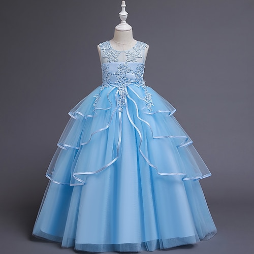 kinderkleidung Mädchen Kleid Party Kleid Feste Farbe Ärmellos Leistung Hochzeit Geburtstag Gitter Modisch Prinzessin Polyester Midi abendkleider Blumenmädchenkleid Sommer Frühling 2-13 Jahre Wei Image