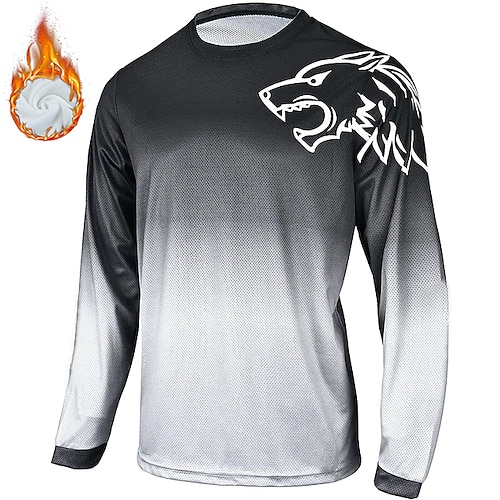 Herren Downhill-Trikot Langarm Mountainbike MTB Straßenradsport Weinrot Gelb Rot Farbverlauf Wolf Fahhrad Sport Farbverlauf Wolf Bekleidung Image