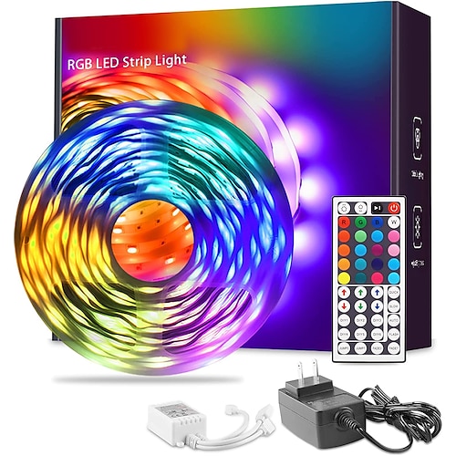LED-Lichtleiste 15m/20m 50ft 65.6ft RGB-Farbwechsel LED-Lichtleisten-Kit mit IR44-Tasten-Fernbedienung für Schlafzimmerbeleuchtung, flexible Heimdekoration Image