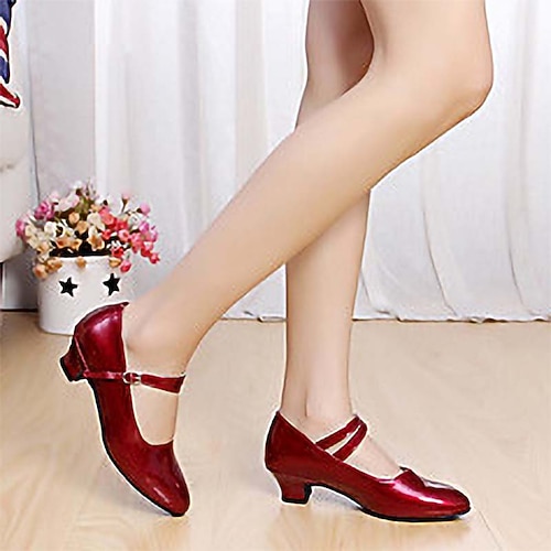 Silbermetallische Ballsaal-Tanzschuhe für Damen, Mary-Jane-Pumps mit niedrigem Kitten-Heel-Riemen für anmutiges Tanzen Image