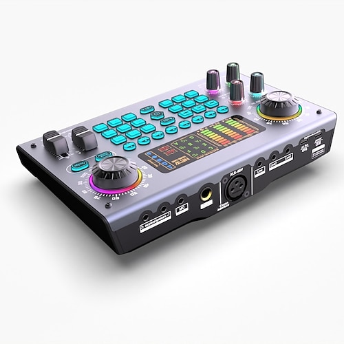 2023 C100 professionelles 48-V-Podcasting-Ausrüstungsset mit Sprachkonvertierungs-Soundkarte mit verschiedenen Soundeffekten und LED-Leuchten, ideal für den Einsatz beim Podcasting. Image