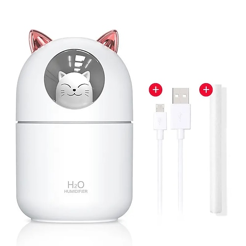 USB-Mini-Duft-Luftbefeuchter mit niedlicher Katze, geeignet für den Haushalt, kühler Nebel mit einstellbarem Nebelmodus, 300-ml-Wassertank, wasserlose automatische Abschaltung, für Schlafzimmer, Image