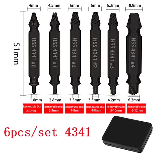 4/5/6 Stück hss4341 Schraubenausdreher-Nagelentfernungswerkzeug zum einfachen Herausnehmen von gebrochenen Schraubenbolzen-Sets Doppelkopf-Auszieher-Abbruchwerkzeugen Image