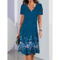 Damen Mini Kleid Petite Kleid Sommerkleid A-Linien Kleid Sommerkleid Mode Streetwear Modern Outdoor Urlaub Alltag Lockerer Sitz Floral Kurze Ärmel Herzform Silber Blau Dunkelgrün Fuchsia