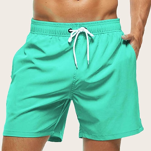 Herren Boardshorts Badeshorts Badehose Schwimmshorts Bademode Shorts Kurze Hosen Tasche mit Mesh-Futter Glatt Komfort Atmungsaktiv Festtage Ausgehen Hawaiianisch Boho Graues Grün Schwarz Image