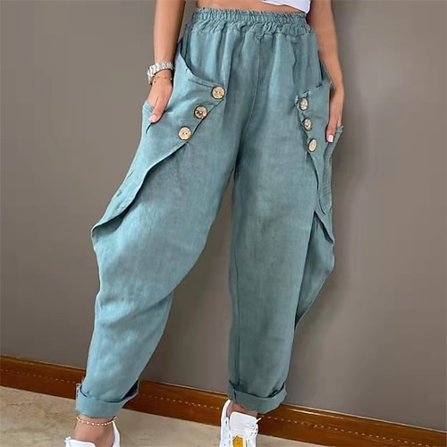 Damen Normal Haremshose Hosen Hose Gefesselte Cargo Fracht Volle Länge Hohe Taille Chinesischer Stil Tasche Tiefbund Außenbereich Sport Dehnbar Lässig Täglich Blau Schwarz Khaki Dunkelblau Frühling Image